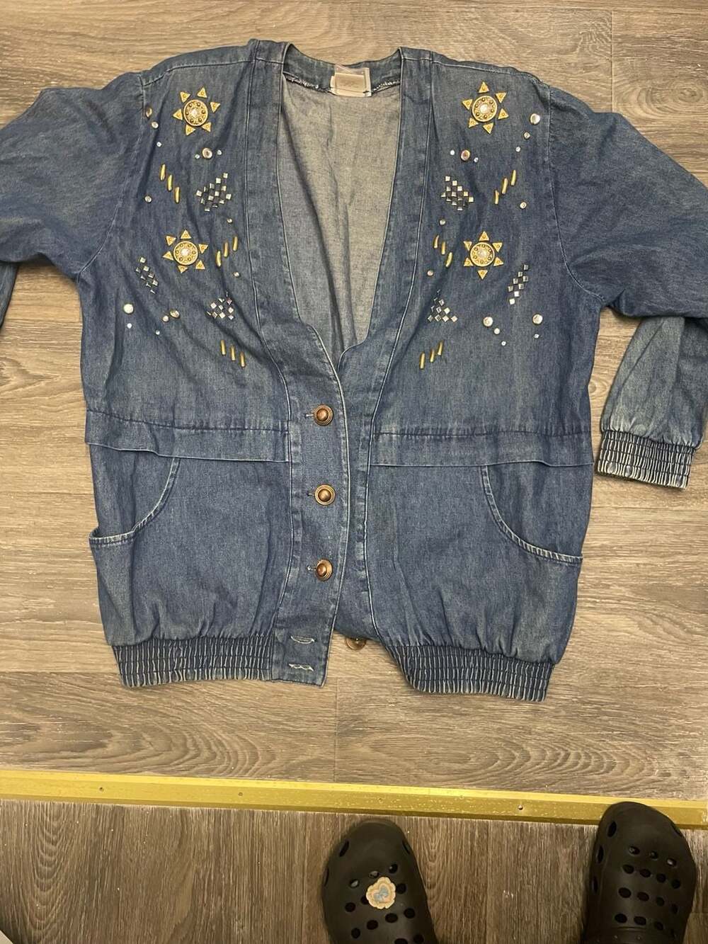 Vintage INFO U.S.A. Embellished Studded Denim Bomber Jacket Size M